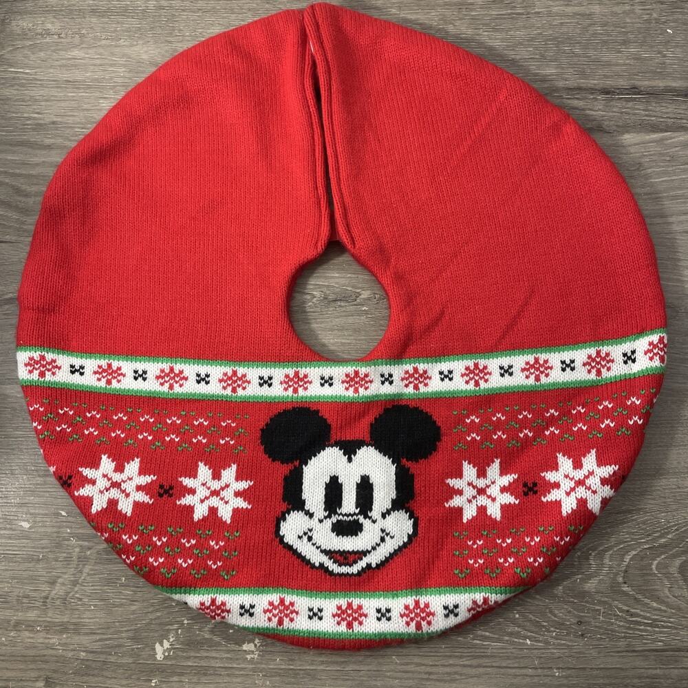 Disney Mickey Mouse Christmas Tree Skirt Red Knitted 18" Mini Holiday Decor